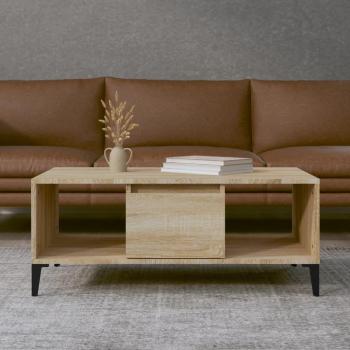 Mesa de centro madera contrachapada 90x50x36,5 cm en Blanco, Negro y Marrón (roble Sonoma), para salón o comedor, estilo auxiliar y mesa de café
