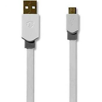 Cable USB 2.0 Nedis Plat A M - Micro-B M 1.0m Blanco