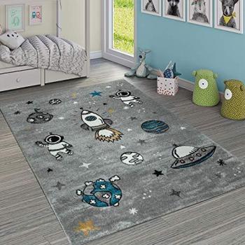 Alfombra Infantil Pelo Corto Espacio Gris 80x150 cm
