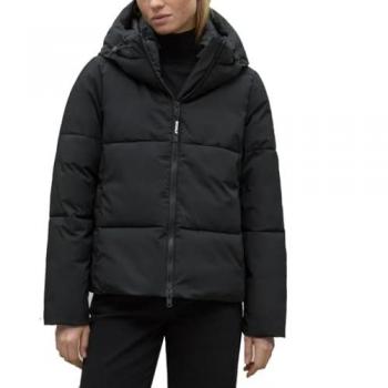 Chaqueta Ecoalf Ipala negra para mujer con cierre de cremallera y ajuste de cordón en capucha, talla S