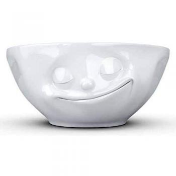 Taza Bowl Cerámica 350 ml con Cara Feliz en Relieve, Porcelana de Alta Calidad