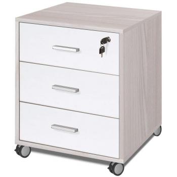 Cajonera de oficina con ruedas, 3 cajones, Olmo Blanco, 50x41x70 cm