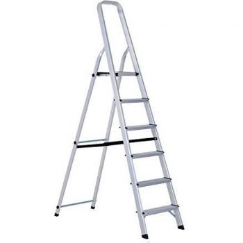 HOMCOM Escalera de Aluminio Tijera Plegable 4/5/6 Peldaños 150kg Plegable Plateado NUE