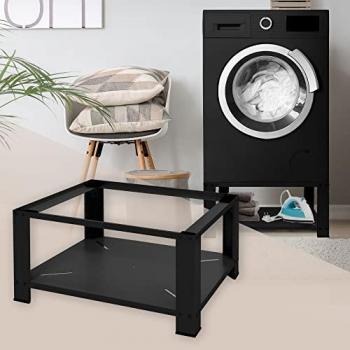 Base para Lavadora y Secadora con Estante 63 x 54 cm de Acero Negro, Capacidad Hasta 150 kg, Altura de 32 cm