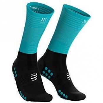 COMPRESSPORT Calcetines unisex de compresión media., Unisex adulto, Medias de compresión., CS1MDSR9954T4, Negro y azul oscuro., 4 años