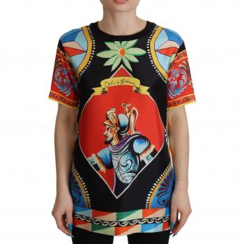 Dolce & Gabbana Multicolor Soldier Carretto Silk Top T-shirt - IT36 | XS, Female, Size: 3XS
