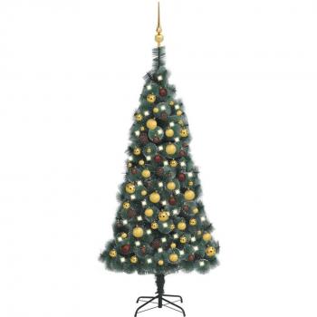 Árbol de Navidad artificial con LEDs y bolas PVC verde 150 cm