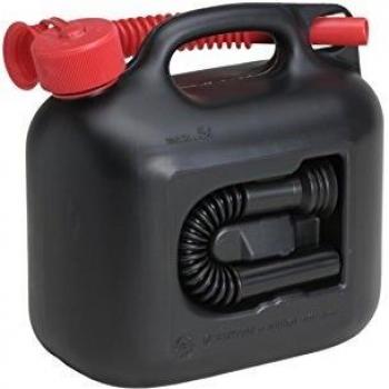 Bidón de combustible PREMIUM 5L negro con 2 tubos de salida, HDPE, certificado UN