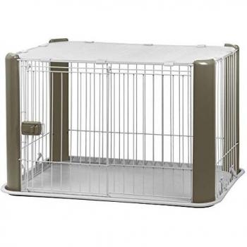 Iris Ohyama, Parque interior para perros / cachorros con base, techo desmontable, puerta corredera con pestillo, ganchos para un fácil montaje, para perro - Pet Circle CLS-960 - gris