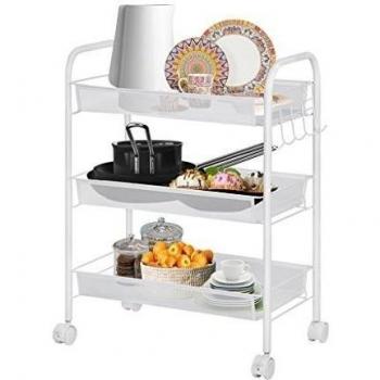 LANGRIA Carrito Auxiliar, Frutero, Verdulero para Fruta y Verdura, Bandeja de Malla de Alambre, Uso Múltiple para Cocina, Baño, Frutería, Lavabo, Blanco