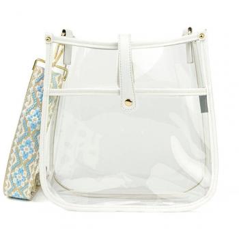 Clear Courier Bag with Adjustable Strap - White / Skyblue/White Aztec