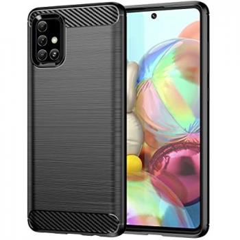Funda Antigolpes de Silicona Negra para Samsung Galaxy A71 con Diseño de Fibra de Carbono y Compatible con Carga Inalámbrica