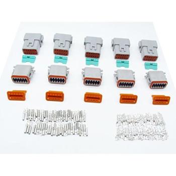 CNKF 5 Conjunto Juegos DT Grises con 12 polaridades Macho y Hembra para Cable eléctrico Impermeable DT06-12S/DT04-12P