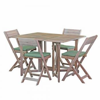 Conjunto de mesa y 4 sillas de madera plegables Vittoria Lux con cojines verdes, dimensiones 110x90 cm