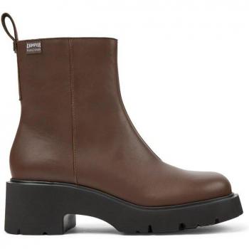 Camper Milah Women's Brown Hydroshield Leather Ankle Boots with Block Heel and Zipper Closure