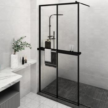 Mampara de ducha con estante de vidrio ESG y aluminio negro 118x190cm