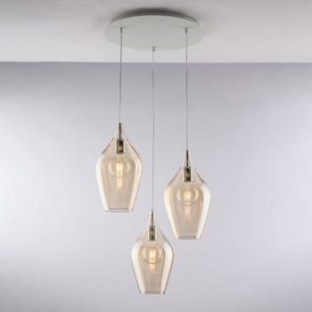 Araña contemporánea Ares ámbar 3 luces E27 diseño moderno con vidrio ámbar