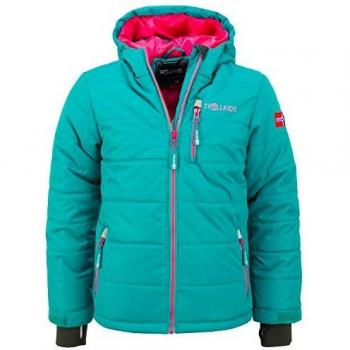 Trollkids Chaqueta de Esquí para Niños Chaqueta de Invierno Hemsedal, Color Verde Esmeralda/Rojo rubí Talla 12 años