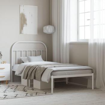 vidaXL Metal Bed Frame without Mattress with Headboard White 100x200cm