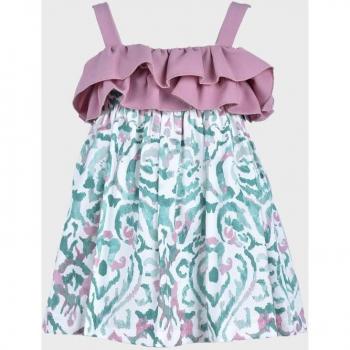 Vestido de bebé niña ornamental con volantes - Verde de algodón
