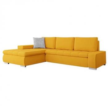 Sofá rinconero Comfivo 251, amarillo, con función de descanso y caja de ropa de cama, dimensiones 265 x 185 x 85 cm