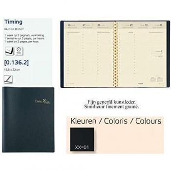 Agenda Semanal Brepols TIMING 2025, 17 x 22,5 cm, espiralada, cubierta PVC negra