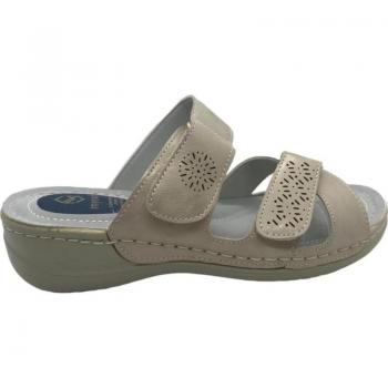 Sandalias de Mujer MYSOFT CHANCLA CONFORT MUJER 23M011 PLATINO - Fabricada en España - Piel Vegana - Brillo Platino - Cierre Velcro