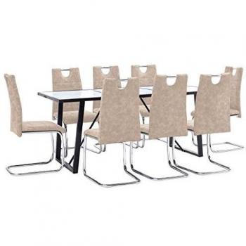 vidaXL Juego Comedor 9 Piezas de Cuero Sintético Mobiliario Decoración Interior Casa Hogar Robusto Duradero Resistente Funcional Práctico Útil Crema