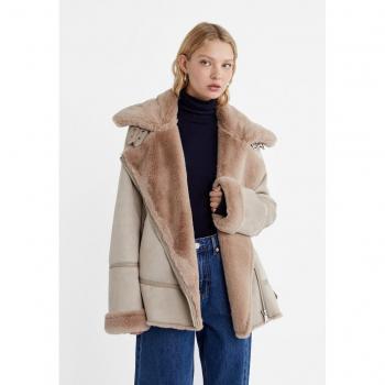 Soft Faux Fur Double-Faced Biker Jacket - Brown - Size S
