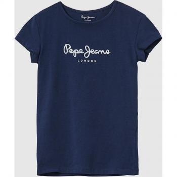 Camiseta de niña Pepe Jeans Hana Glitter marino con logo brillante