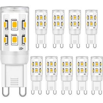 Bombilla LED G9 2W Equivalente a 15W 20W 25W Bombillas halógenas, Blanco cálido 3000K, lámpara LED con enchufe G9, no regulable, 250LM, CA 220-240V, sin parpadeo, paquete de 10