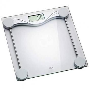 ADE Báscula de baño digital BE1510 Olivia, electrónica en cristal con superficie de seguridad, mide hasta 180 Kg, display LCD, incluye baterías, color transparente