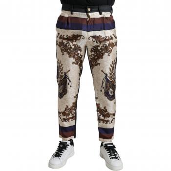 Dolce & Gabbana Multicolor Heraldic Skinny Pants, Slim-fit Trousers, Male, Size M