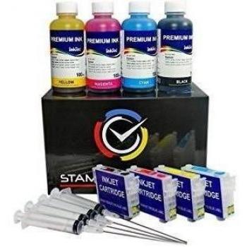 Cartuchos recargables para Epson con 400 ml Tinta para cartuchos Serie 27/27 x l y impresoras Epson WorkForce WF-3620DWF, WF-3640DTWF, WF-7110DTW, WF-7610DWF, WF-7620DTWF