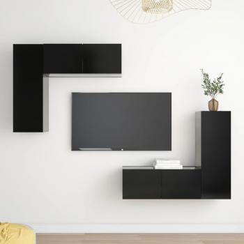 Set de muebles de salón TV 4 piezas madera de ingeniería negro, incluye mueble para TV, mesa de TV y otros elementos en aglomerado negro con dimensiones de 80 x 30 x 30 cm
