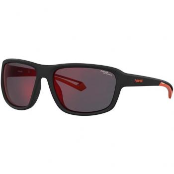 Polaroid PLD 7049/S Unisex Rectangle Sunglasses Black Orange Red Mirror Polarized High Contrast