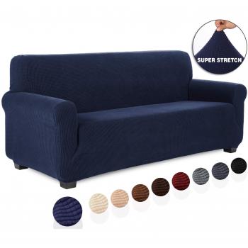 TIANSHU Funda de sofá 3 plazas Tejido Jacquard de poliéster y Elastano Fundas de sofá Suaves duraderas（3 plazas，Azul Oscuro）