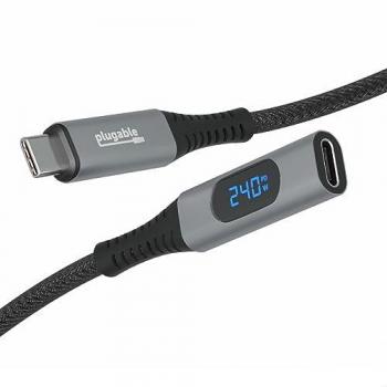 Plugable Technologies USB C Extension Cable 3.3 Ft Digital Power Meter Tester for Monitoring USB-C Connections Supports Fast Charging up to 240W 4K 60Hz Display 10Gbps Data Digital Multimeter Tester