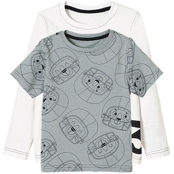 VERTBAUDET Lote de 2 Camisetas Estampadas para niño de Manga Corta + Manga Larga Blanco Claro Bicolor/multicolo 2-3 Anos, 94CM
