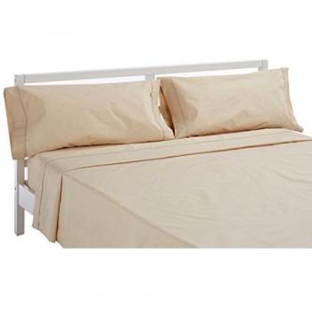 Es-Tela - Juego de sábanas liso con biés, color camel, cama de 150 cm