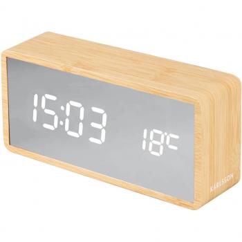 Reloj despertador de chapa de madera Karlsson Silver Mirror LED, características: diseño moderno, acabado en chapa de madera, pantalla LED con efecto espejo, función de alarma, indicador de hora y temperatura