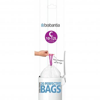 Brabantia 245343 - Bolsas de basura, código C, 10-12 l, Blanco, 20 unidades