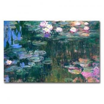 Impresión sobre Lienzo Monet Nenúfares, Poliéster, Madera, Verde y Rosa, 100 x 3 x 70 cm