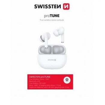 Auriculares Inalámbricos TWS Swissten Pro Tune Blancos con Micrófono y Control Táctil, Autonomía de 15 horas