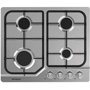 Encimera - Infiniton GAS419H, Gas, 4 fuegos, 60 cm, Seguridad termopar, Inox