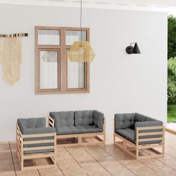 Conjunto de muebles de jardín 6 piezas con cojines en madera de pino maciza