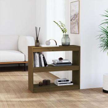 Estantería divisor de espacios de madera de pino 80x30x71,5 cm en color marrón miel, blanco y gris - Mueble de almacenaje para oficina, estudio, sala de estar y dormitorio