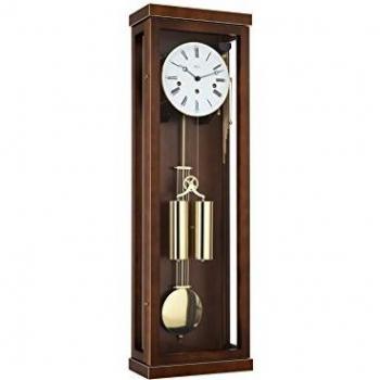 Reloj de pared Hermle 70994-030351 de madera de nogal maciza con movimiento Westminster de 8 días y péndulo purista