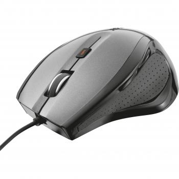 Ratón Trust MaxTrack 17178 con Sensor BlueSpot de Alta Precisión, 1000/1600 DPI, 6 Botones, Diseño en Metal Pulido y Caucho, Conexión USB - Color Negro/Gris