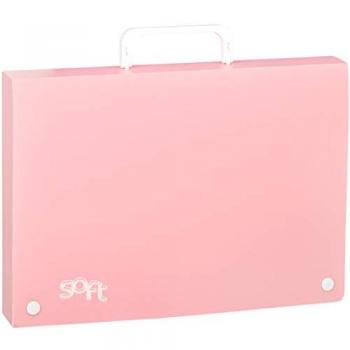 Maletín archivador Soft PP con asa, 40mm, color rosa pastel